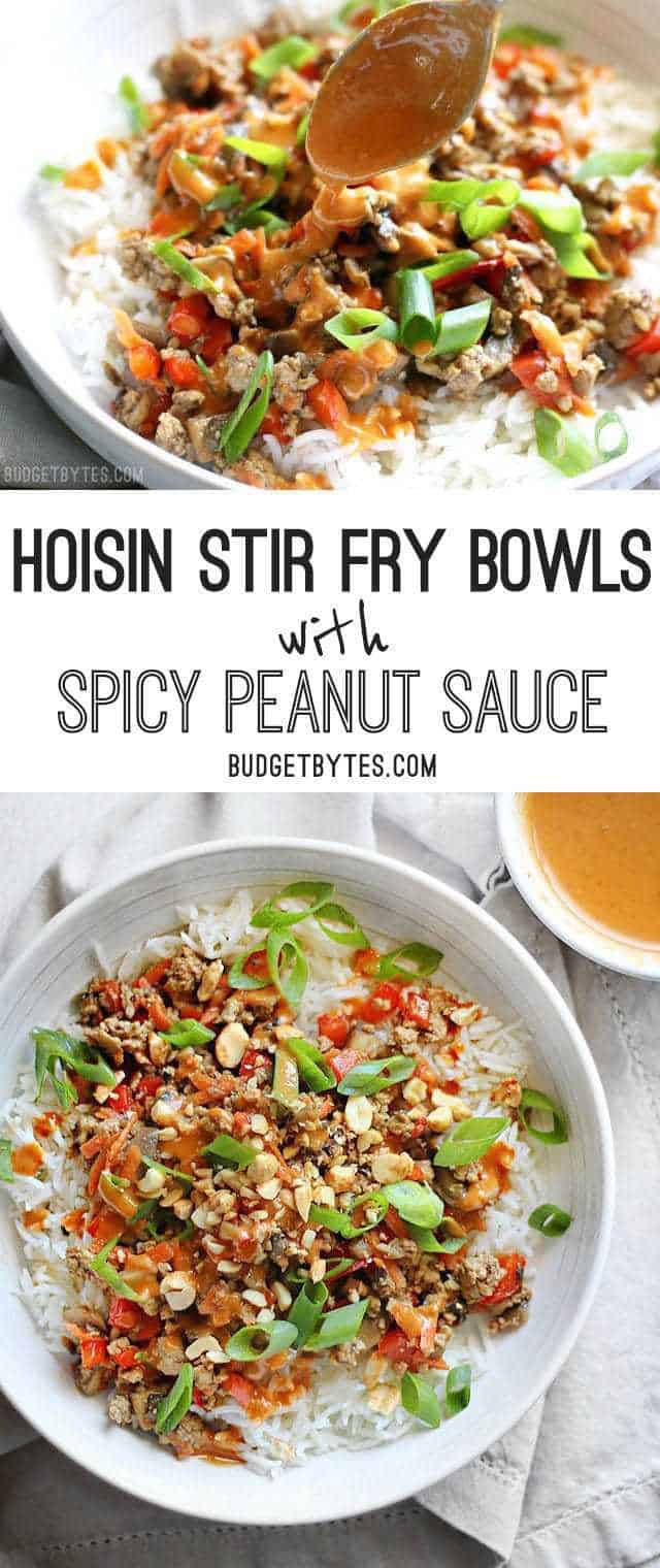 Les bols sautés hoisin avec sauce épicée aux arachides sont une réponse rapide et colorée au dîner - BudgetBytes.com