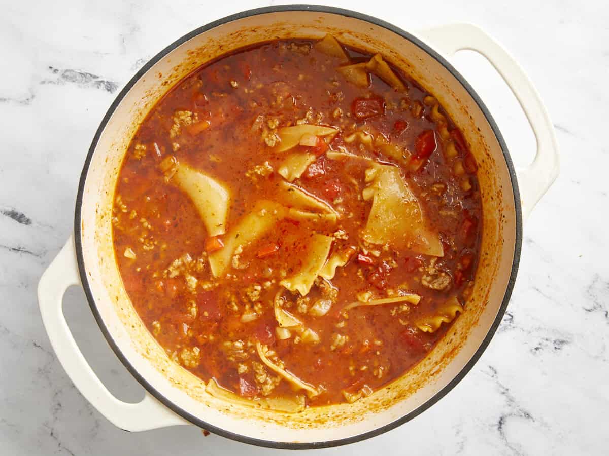 Soupe de lasagne cuite au four hollandais.