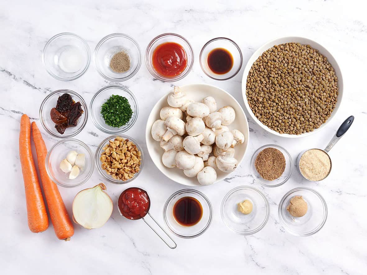 Les ingrédients pour faire un pain aux lentilles.