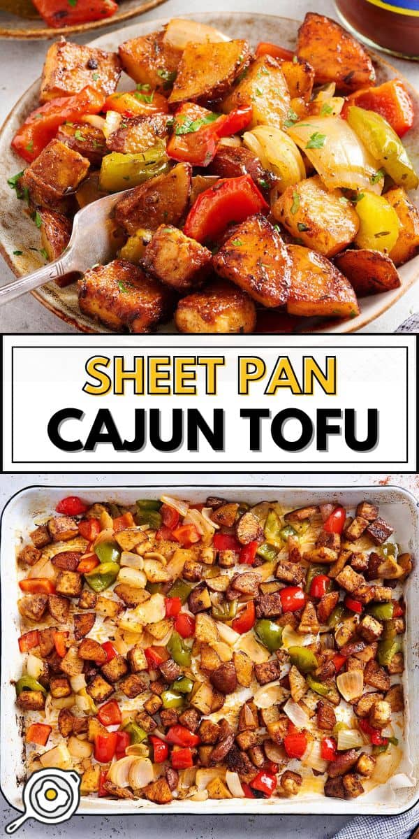 image d'épingle de tofu cajun sur une plaque de cuisson