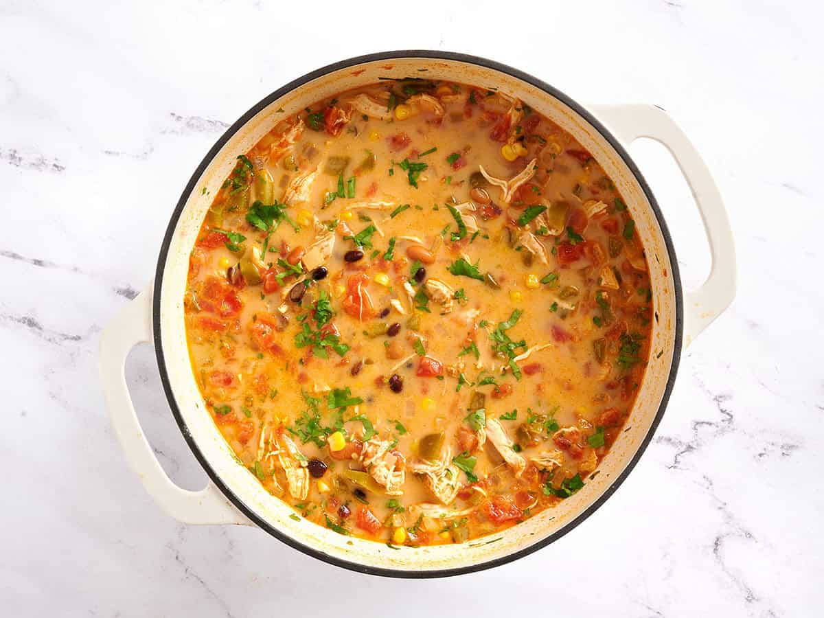Pot fini de soupe taco au poulet.