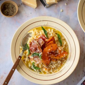 Cuisine italienne de Donal : risotto à la courge et prosciutto croustillant