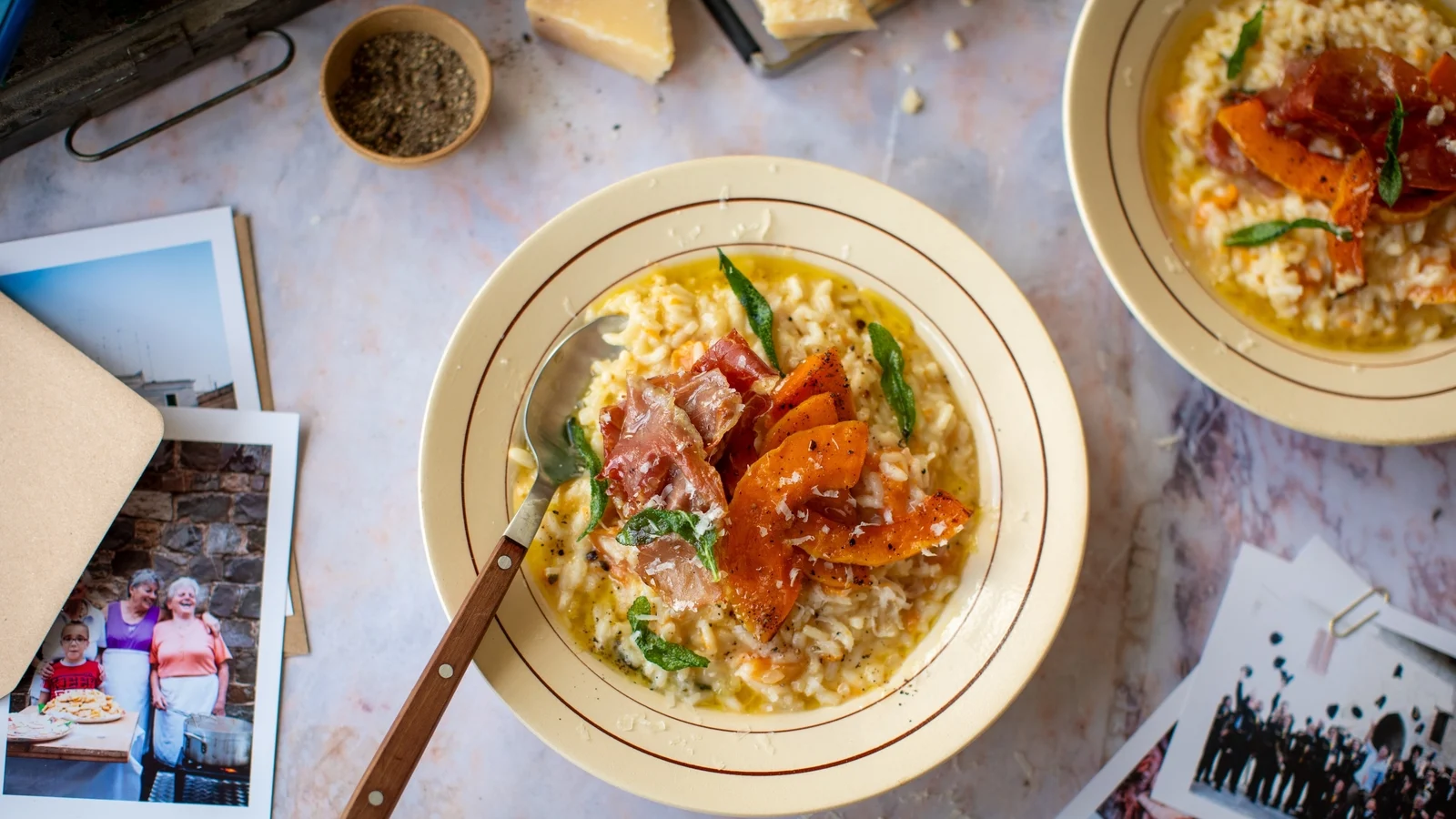 Cuisine italienne de Donal : risotto à la courge et prosciutto croustillant